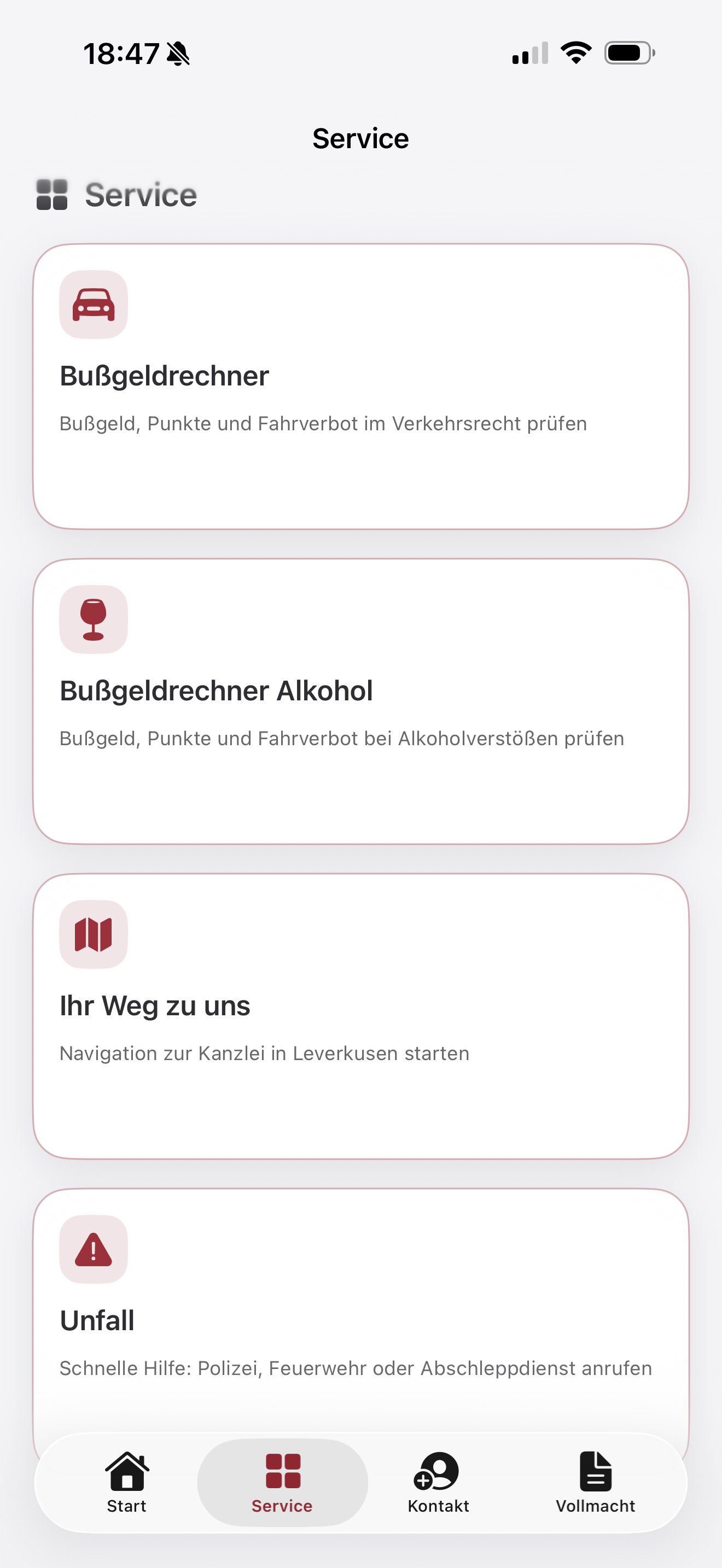 Screenshot der Verkehrsrecht App 3