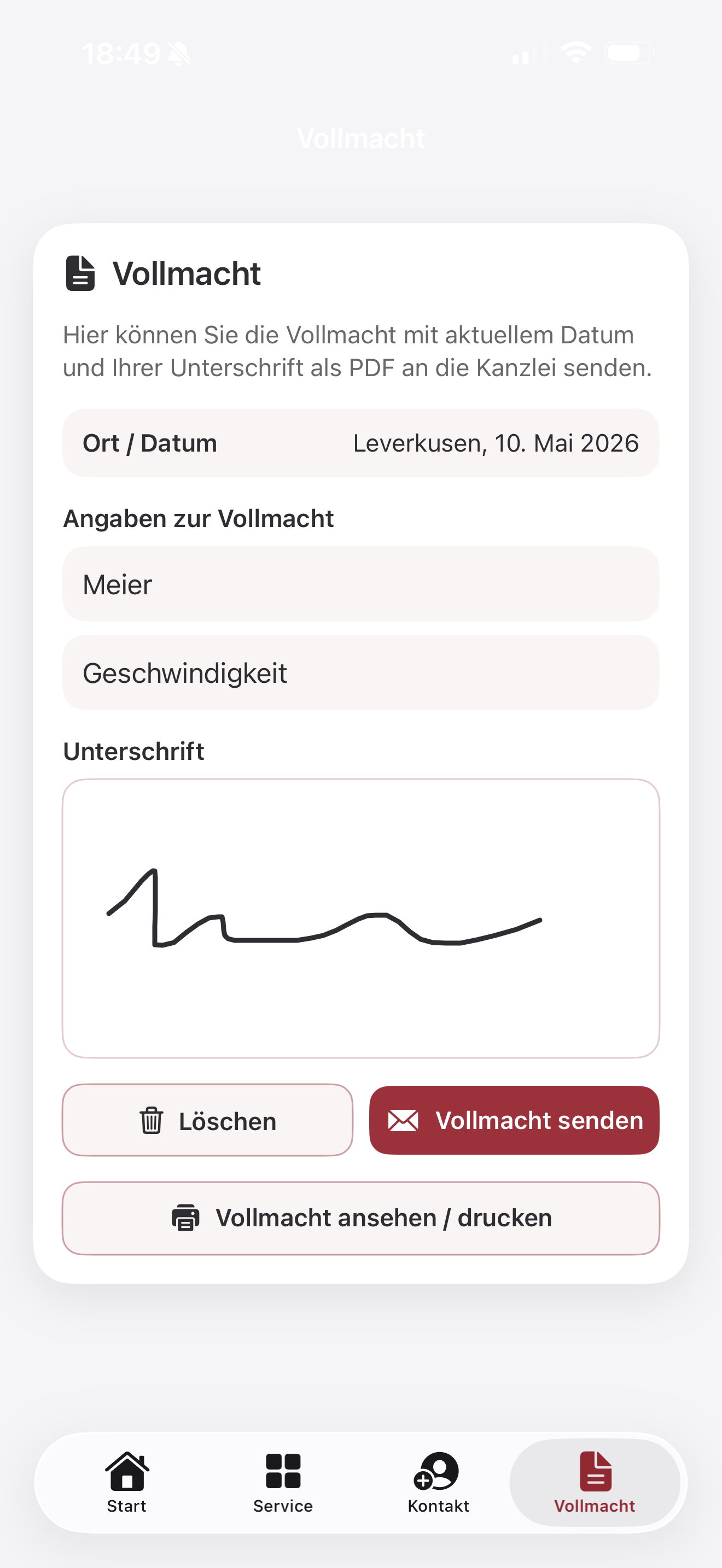 Screenshot der Verkehrsrecht App 5